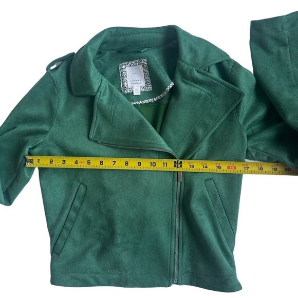 Lauren Conrad Green Preppy Faux Suede Moto Jacket XS Asymmetrical Zipper - Picture 6 of 7